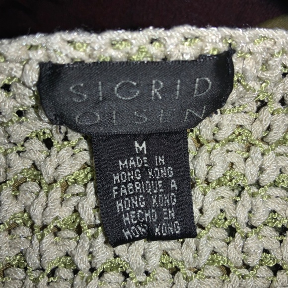 Sigrid Olsen vintage knit silk blend top Sz M green / yellow - Picture 3 of 4